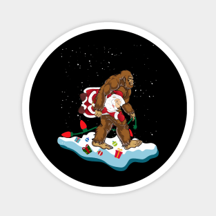 Bigfoot Kidnaps Santa Funny Christmas Magnet